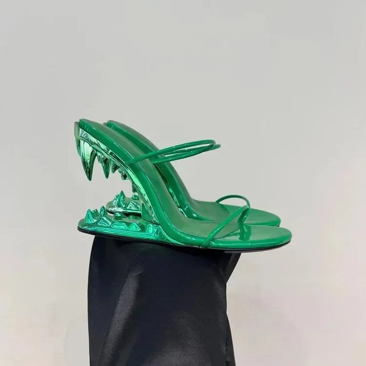 Teeth-Shaped Open-Toe Slippers with Unique Sloping Heel Design