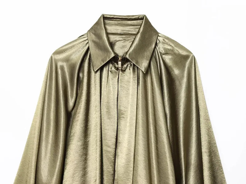 MUJER Oversized Ruched Bomber Jacket