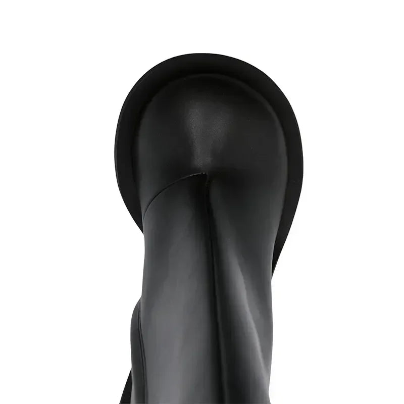 2024 Genuine Leather Mid-Calf Boots for Women – Round Toe High Heels