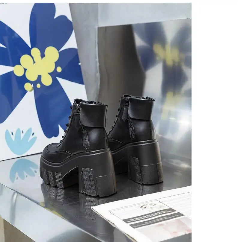 TuoYAO Genuine Leather Platform Ankle Boots