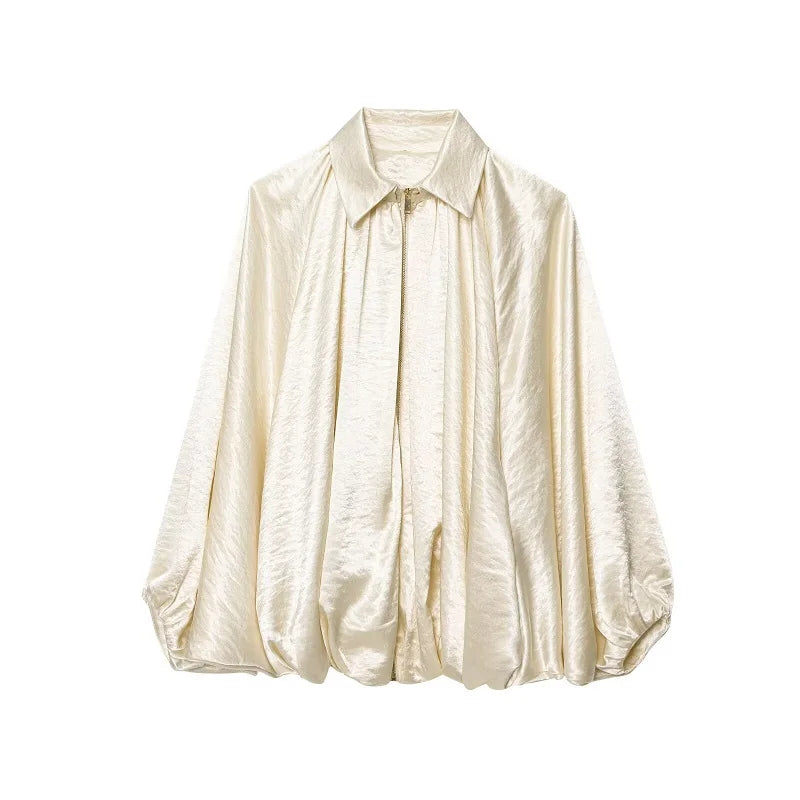 MUJER Oversized Ruched Bomber Jacket