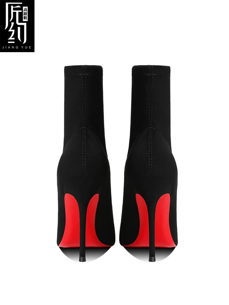 Marrakchi Winter Knit Sock Ankle Boots – Red Bottom Stretch Heels for Women 2025