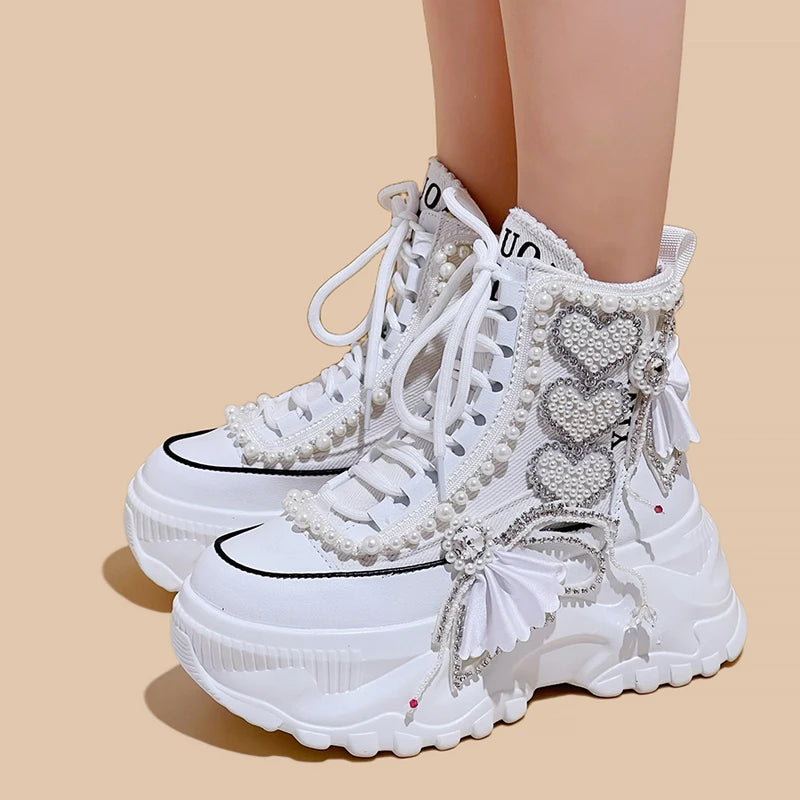 Sweet Cherub Thick-Soled Canvas Sneakers