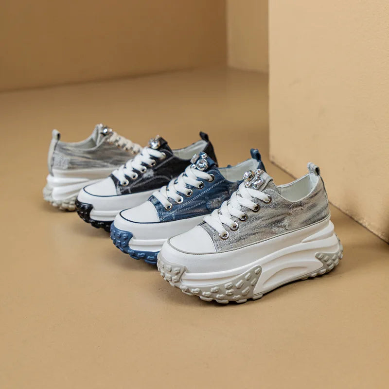 Fujin Denim Leather Platform Sneakers