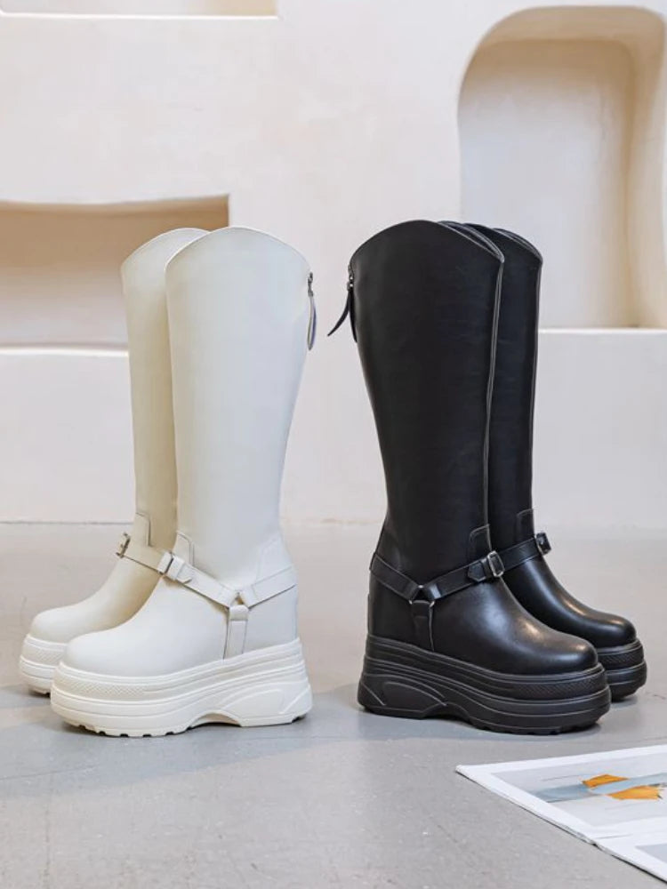 Fujin Women’s Microfiber Leather Ankle Boots – 11cm Chunky Wedge Heels