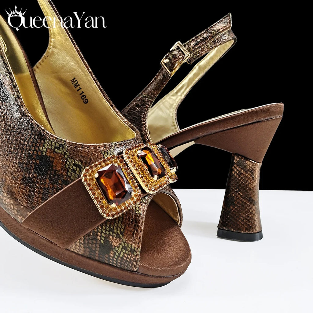 Elegant Green Peep-Toe Heels & Matching Bag Set