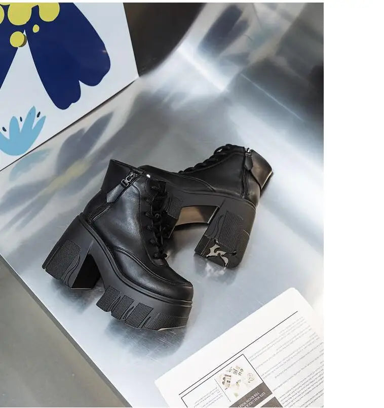 TuoYAO Genuine Leather Platform Ankle Boots