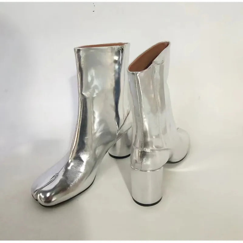 Women’s Split-Toe Tabi Ankle Boots – Chunky High Heel Chelsea Short Booties