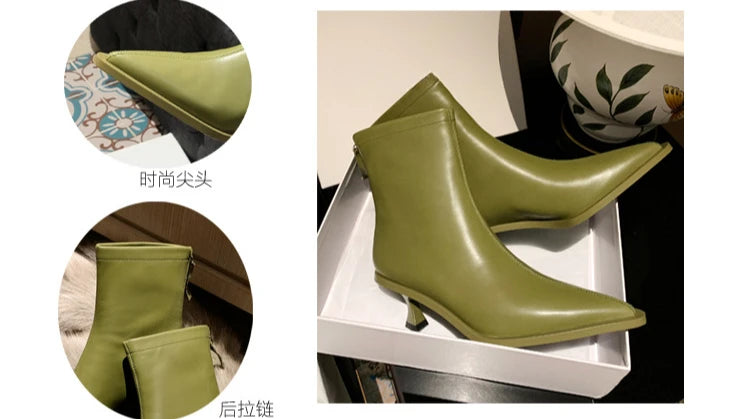 SLSHLYJ Pointed Cowhide Ankle Boots – 5.5cm Slim Heel