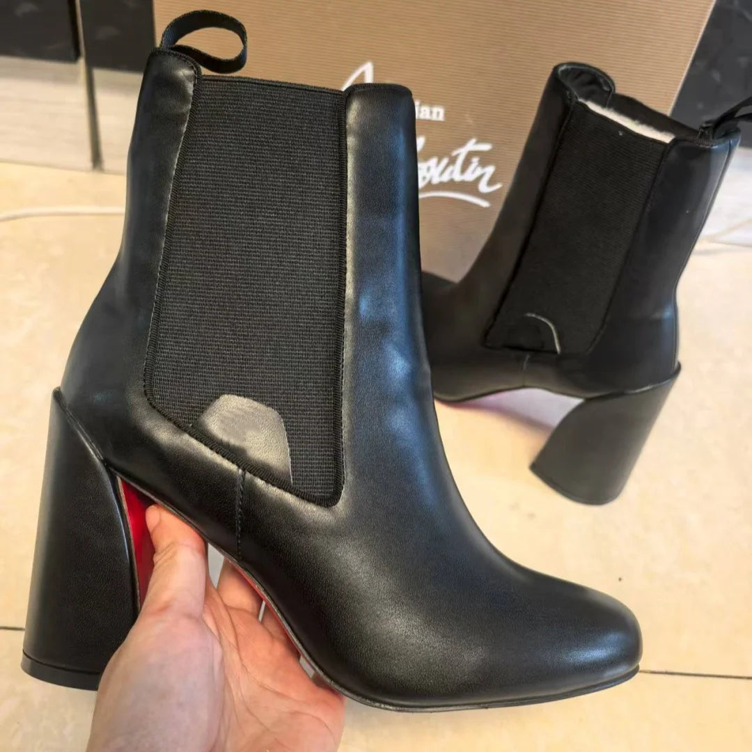 Hemegot Black Leather Red Sole High Heel Boots –