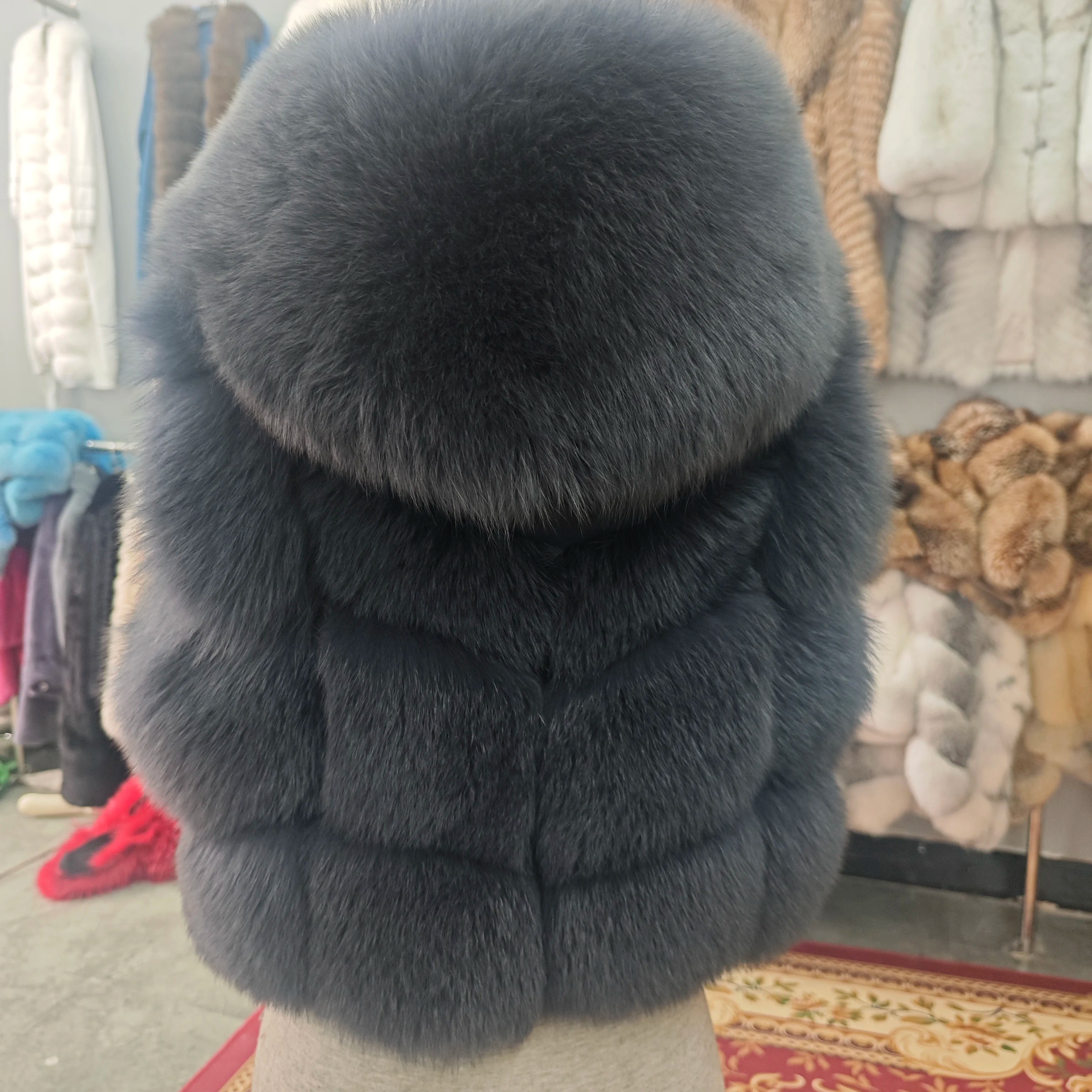 Real Silver Fox Fur Vest – Hooded Genuine Leather Sleeveless Jacket for Women