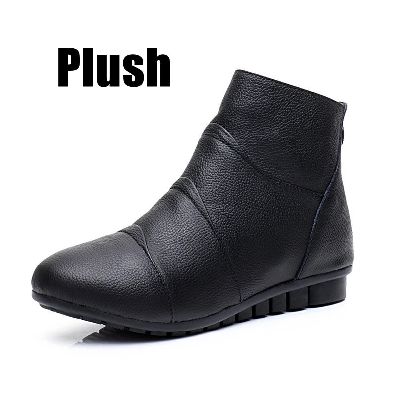 WOIZGIC Women’s Genuine Leather Platform Ankle Boots Zipper Warm Plush Autumn Winter