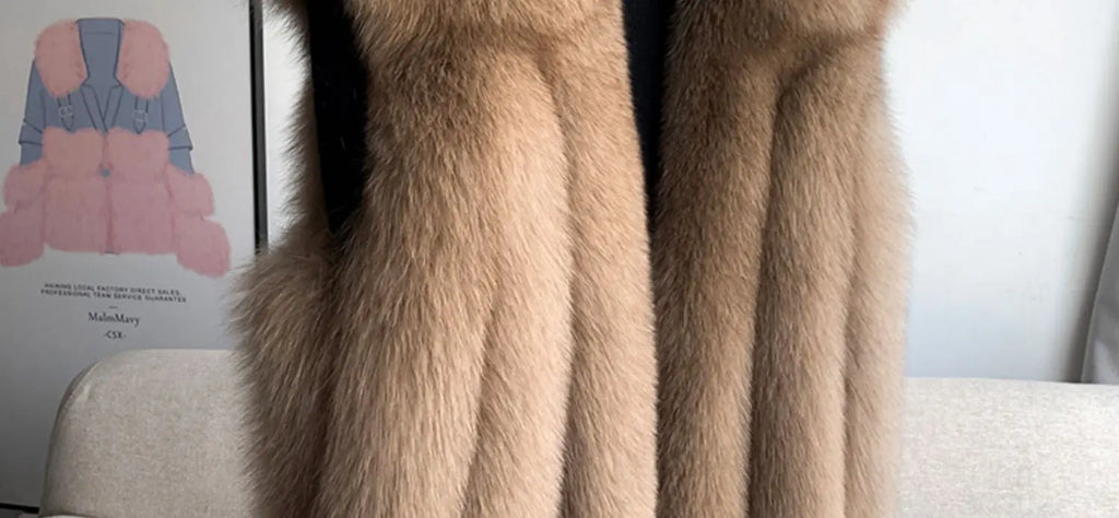Fox Fur Vest for Women – Luxury Thick Real Fur Coat for Autumn/Winter