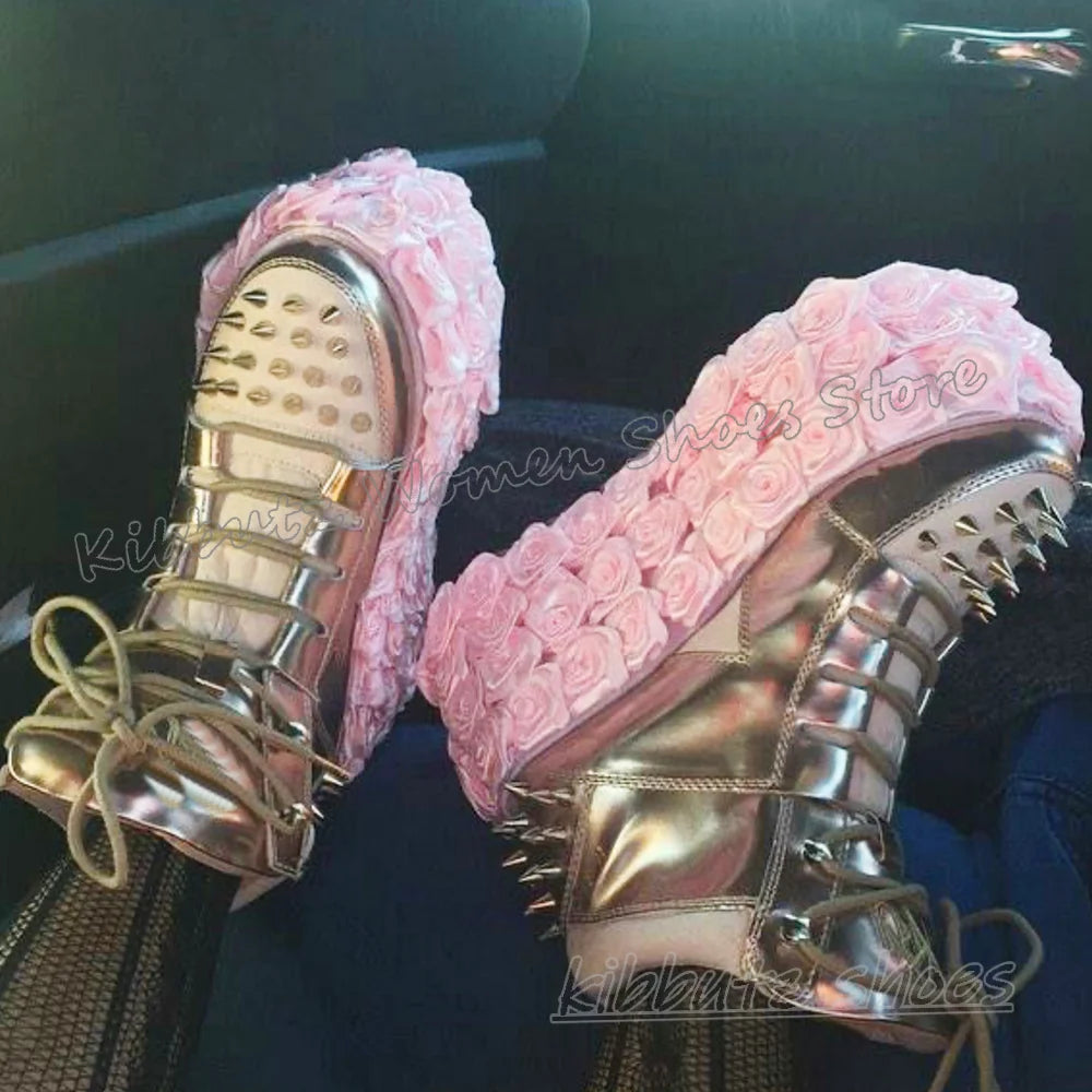 Kibbutz Flowers Heels Rivet Ankle Boots –