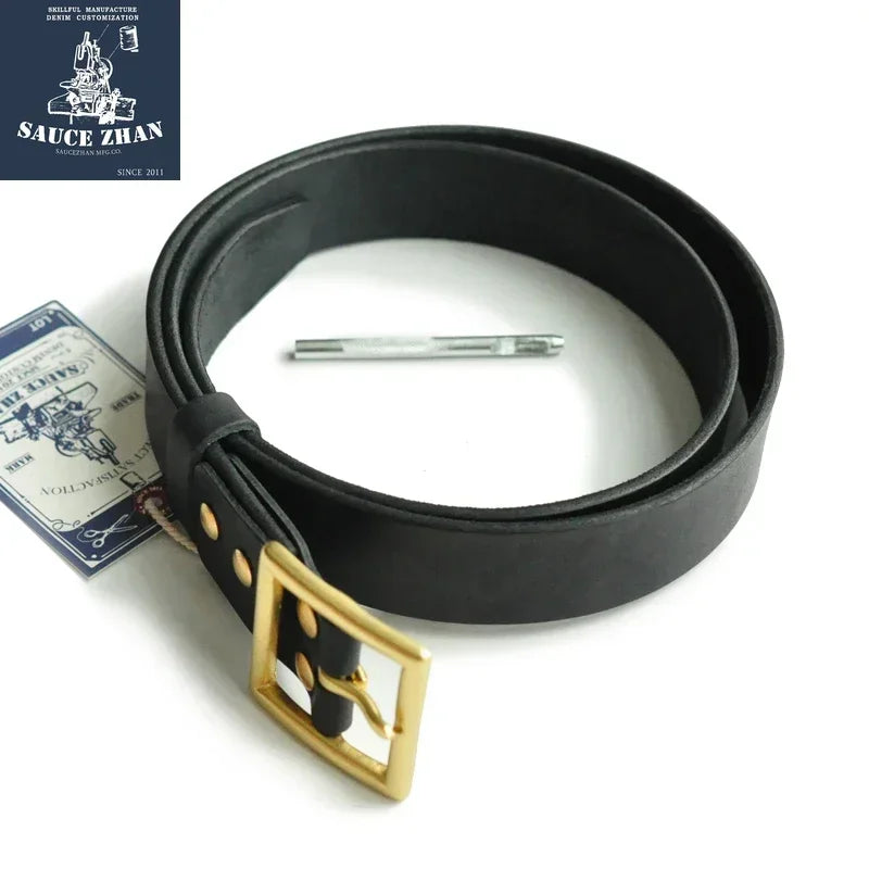 SauceZhan Italian Vegetable-Tanned Leather Belt – 4MM Brass Buckle