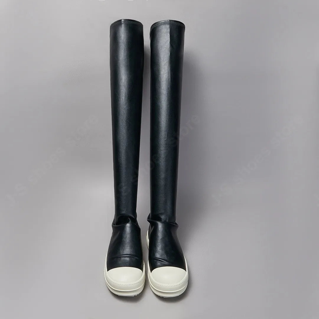 Y3ROCLGZDG Retro Over-the-Knee Leather Boots – Unisex Classic Black