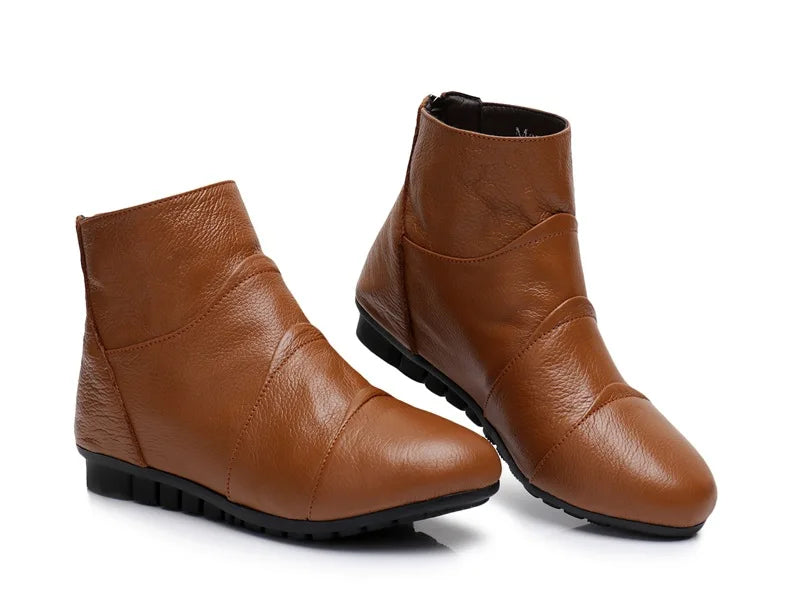 WOIZGIC Women’s Genuine Leather Platform Ankle Boots Zipper Warm Plush Autumn Winter