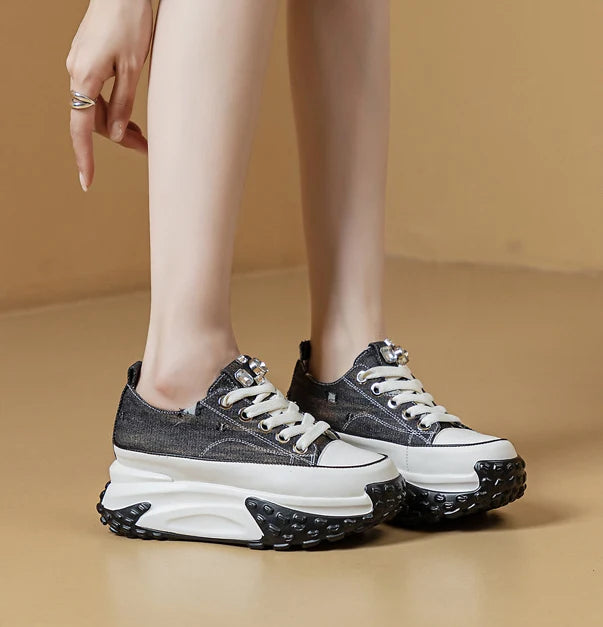 Fujin Denim Leather Platform Sneakers