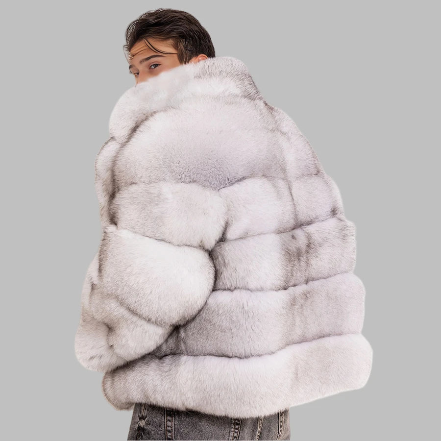 Atlas Fox Fur Coat – Men’s Blue Luxury Winter Jacket