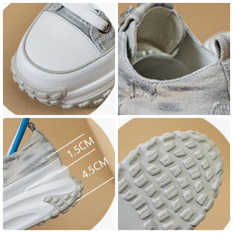 Fujin Denim Leather Platform Sneakers