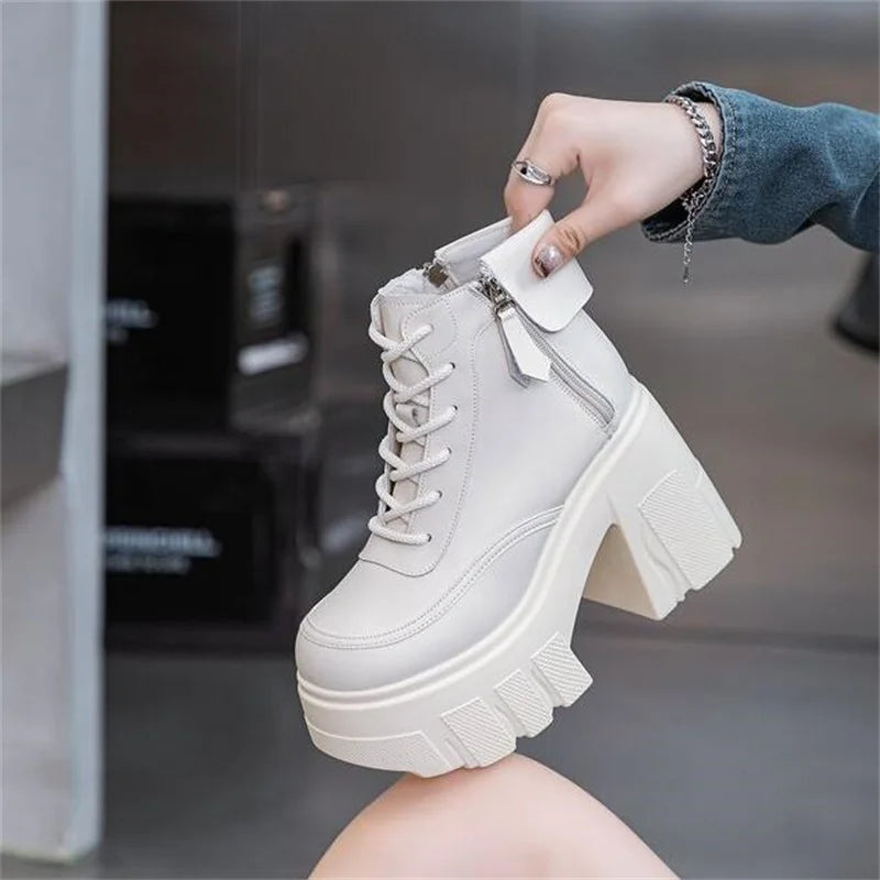 TuoYAO Genuine Leather Platform Ankle Boots