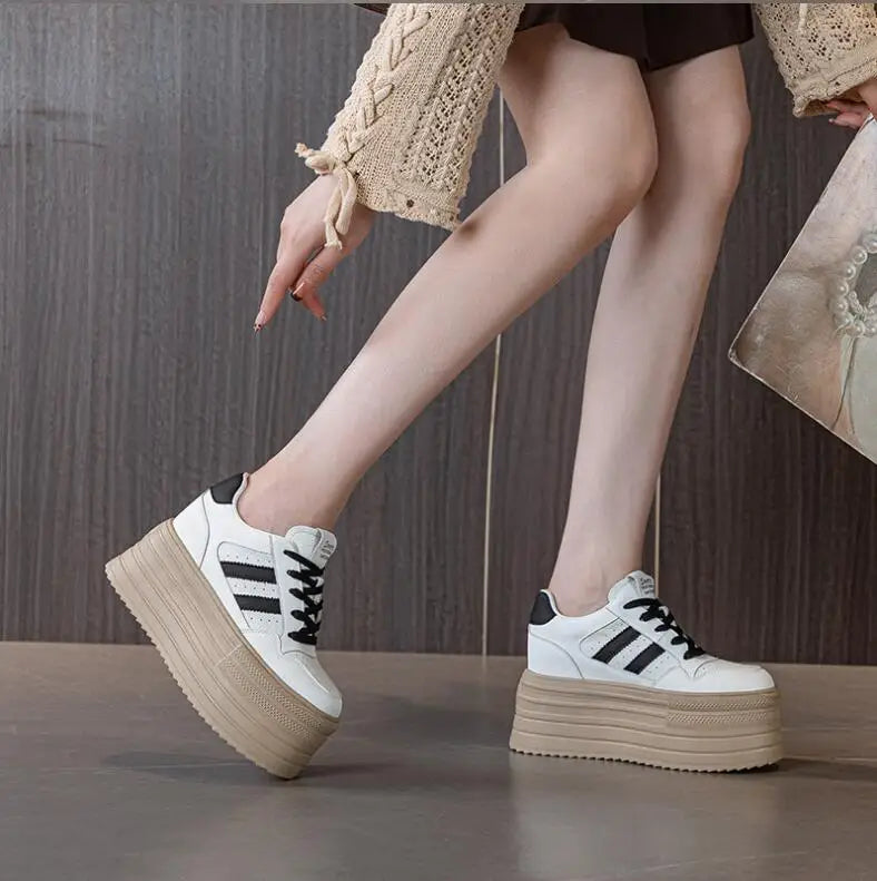 KAYOULAI 10cm Cow Leather Platform Sneakers