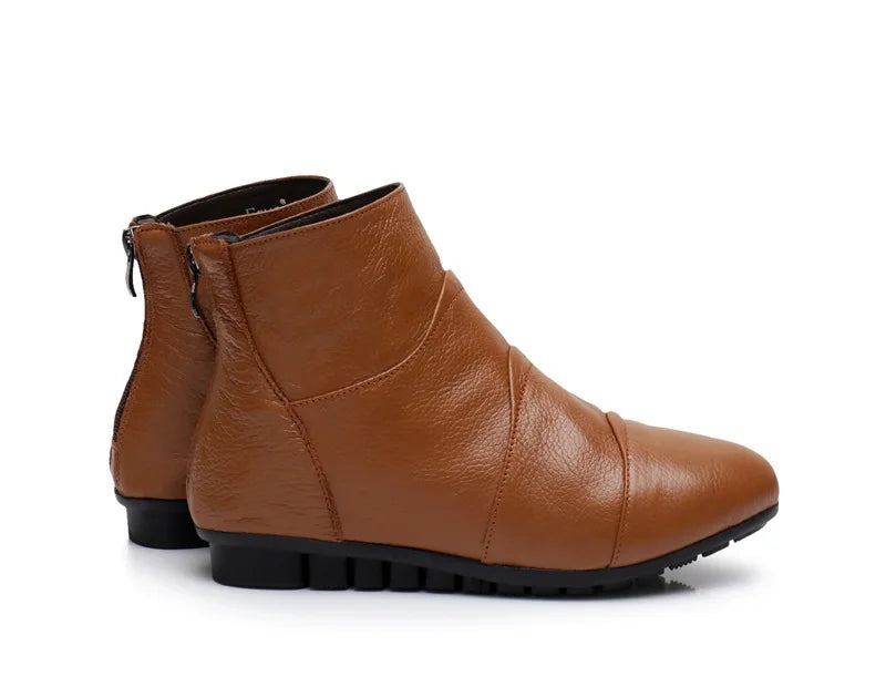 WOIZGIC Women’s Genuine Leather Platform Ankle Boots Zipper Warm Plush Autumn Winter