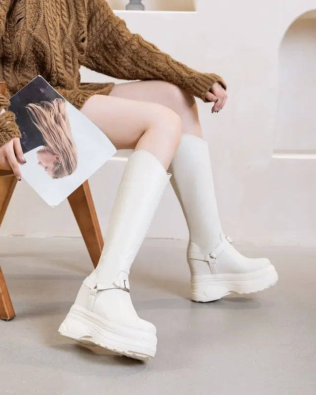 Fujin Women’s Microfiber Leather Ankle Boots – 11cm Chunky Wedge Heels