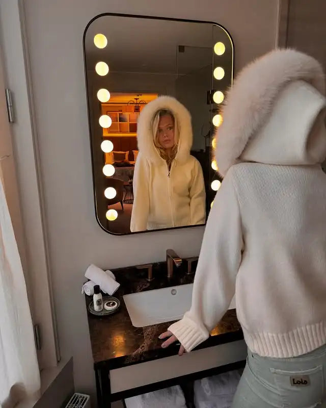 Real Fox Fur Hooded Sweater – Loose Knit Zipper Cardigan