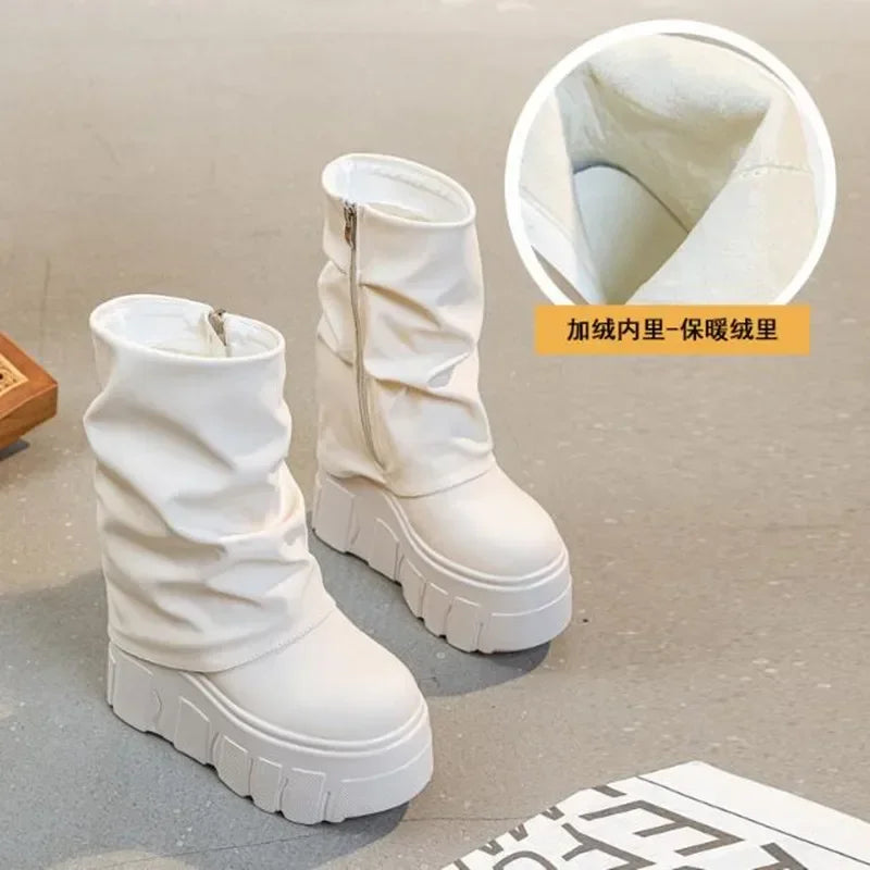 Calf Ankle Booties – PU Leather Motorcycle Boots with Platform, Winter 2025