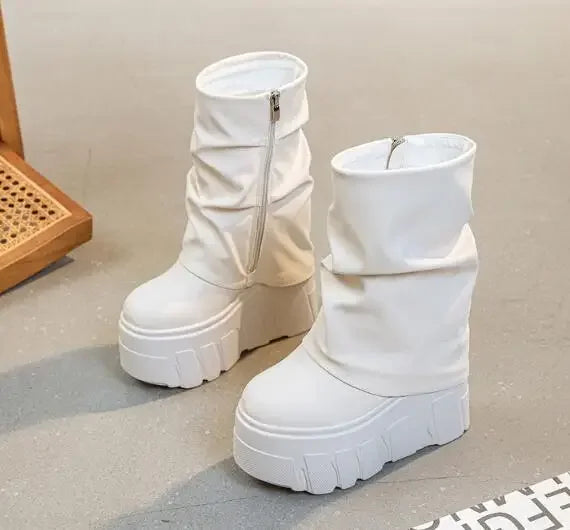 Calf Ankle Booties – PU Leather Motorcycle Boots with Platform, Winter 2025