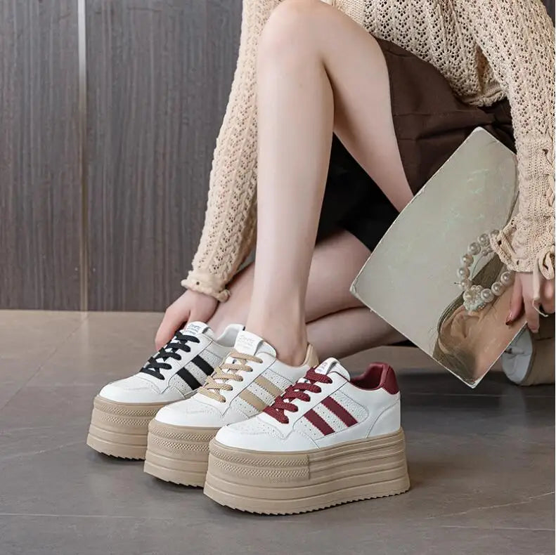 KAYOULAI 10cm Cow Leather Platform Sneakers