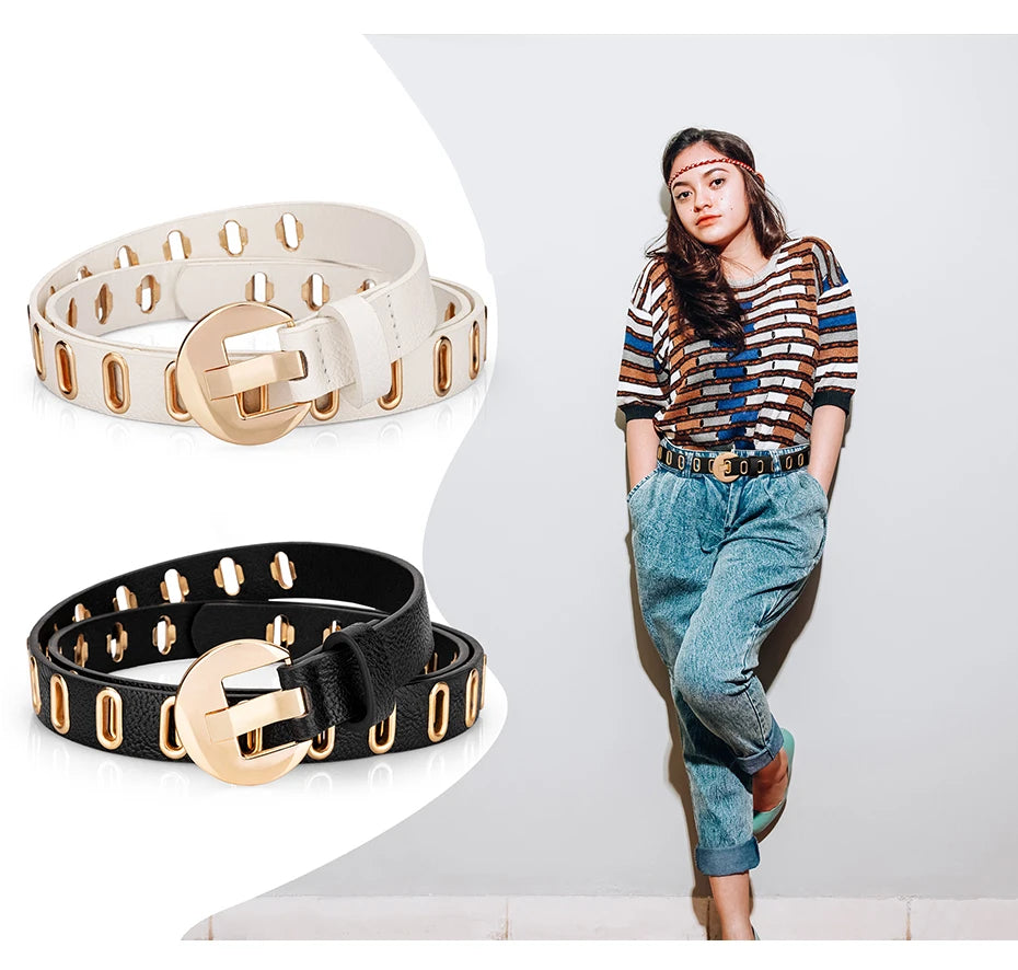 Maikun New Grunge Women’s Adjustable PU Leather Belt – Punk & Novelty Style