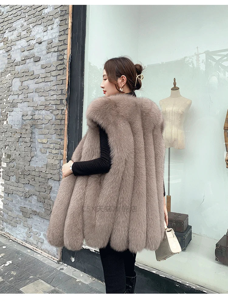 Fox Fur Vest for Women – Luxury Thick Real Fur Coat for Autumn/Winter
