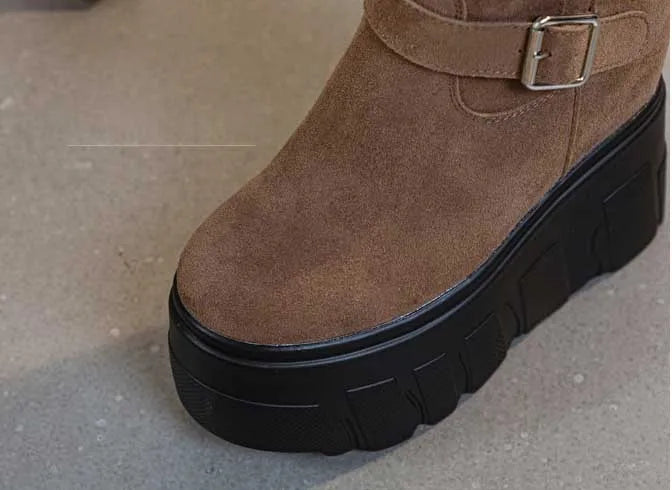 Motorcycle Boots – Microfiber & Synthetic Leather Platform Wedges, Spring/Autumn