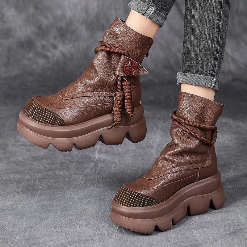 Koznoy 2025 Cow Leather Ankle Boots – Women’s Punk Flat Zip Booties