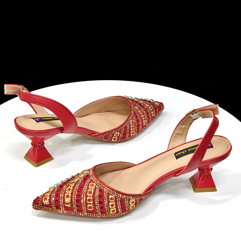 Fuchsia Rhinestone Heels & Handbag Set – Shiny Italian Party Style