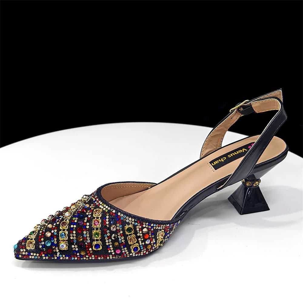 Fuchsia Rhinestone Heels & Handbag Set – Shiny Italian Party Style