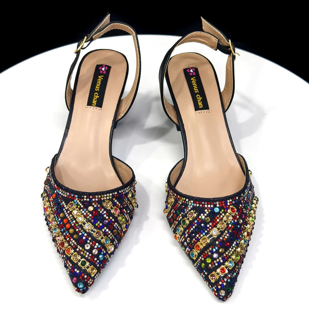 Fuchsia Rhinestone Heels & Handbag Set – Shiny Italian Party Style