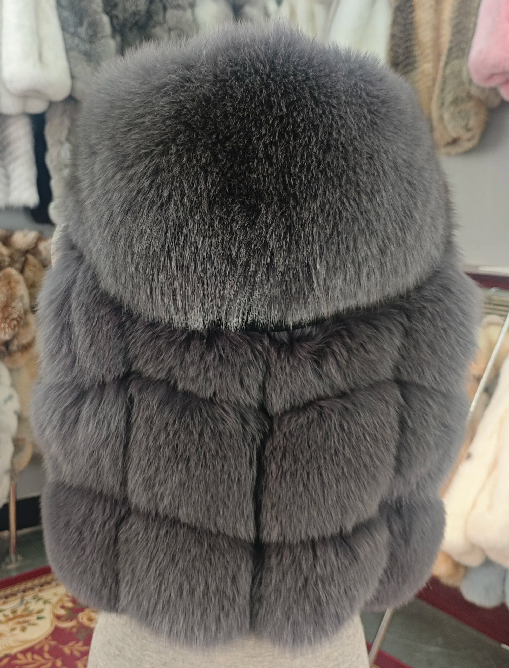 Real Silver Fox Fur Vest – Hooded Genuine Leather Sleeveless Jacket for Women