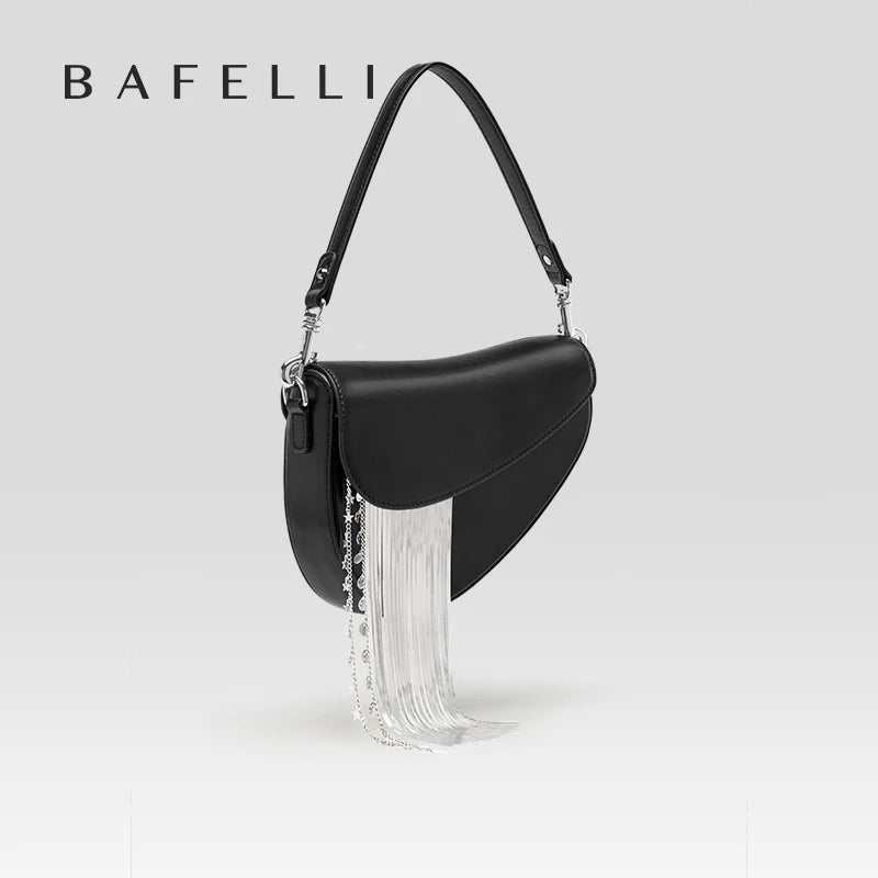BAFELLI Luxury Leather Saddle Bag with Tassel