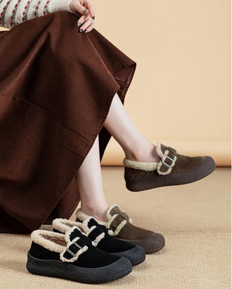 AIYUQI Winter Velvet Genuine Leather Sneakers