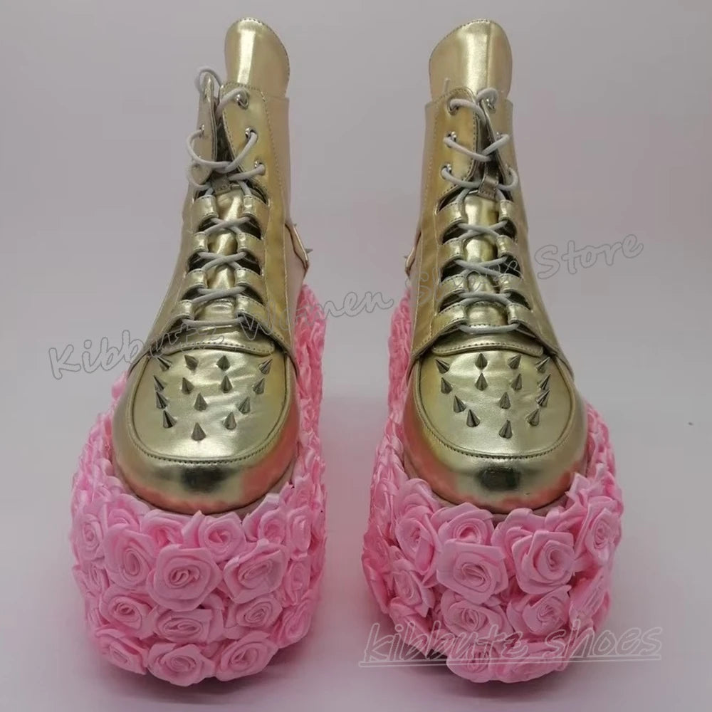 Kibbutz Flowers Heels Rivet Ankle Boots –