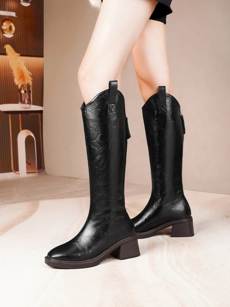 DIMANYU Women’s Mid-Calf Leather Winter Boots – Natural Wool