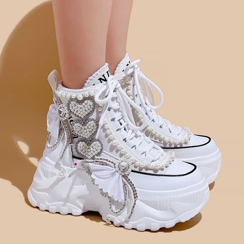 Sweet Cherub Thick-Soled Canvas Sneakers