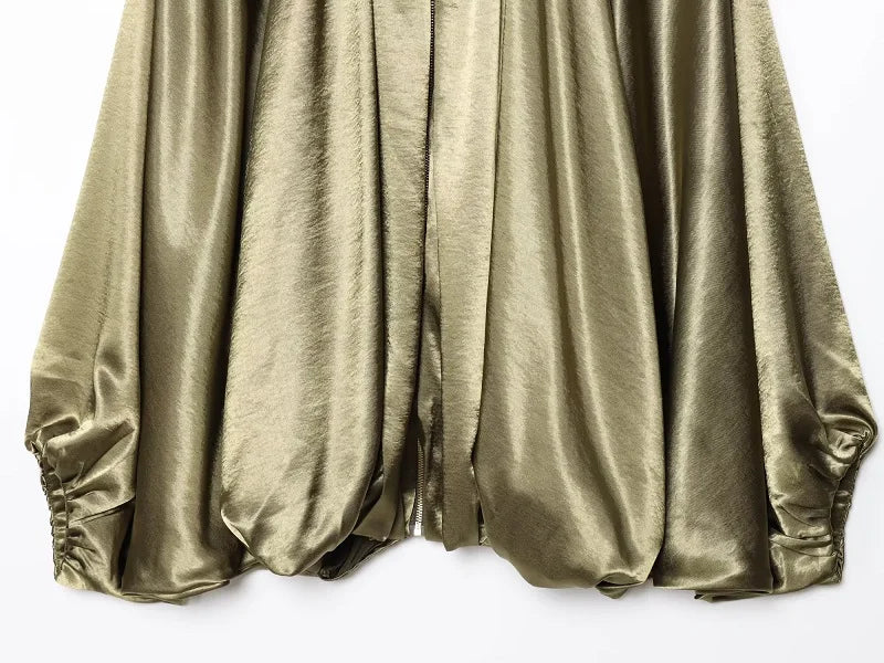 MUJER Oversized Ruched Bomber Jacket