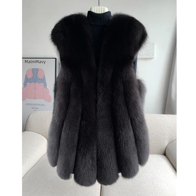 Fox Fur Vest for Women – Luxury Thick Real Fur Coat for Autumn/Winter