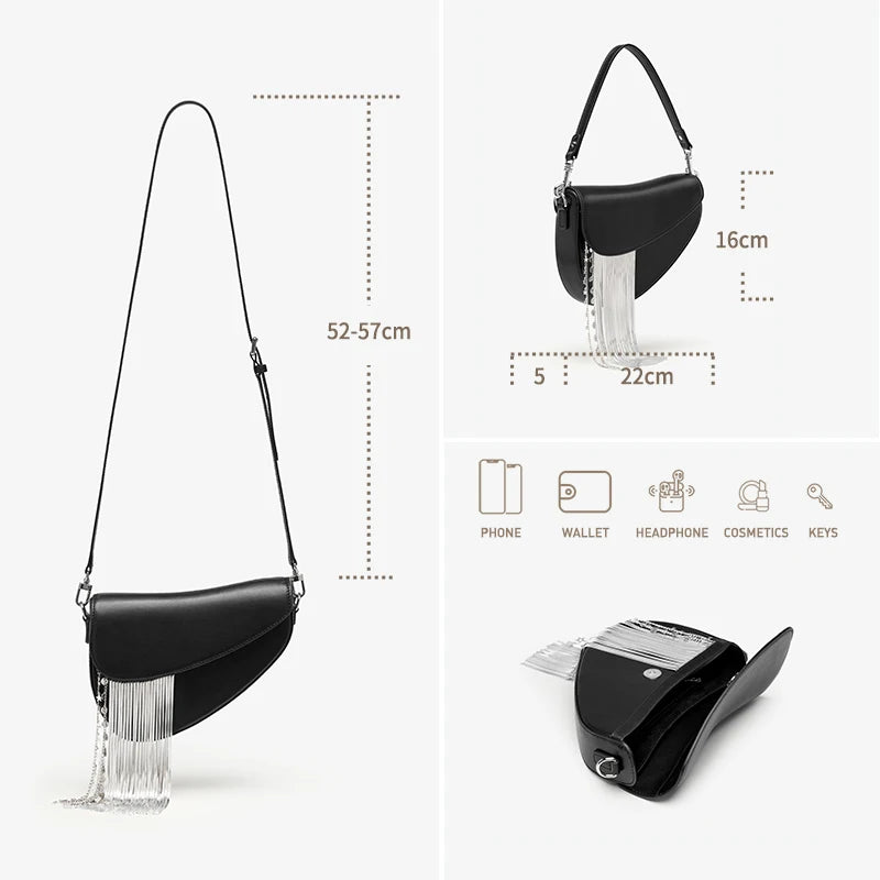 BAFELLI Luxury Leather Saddle Bag with Tassel