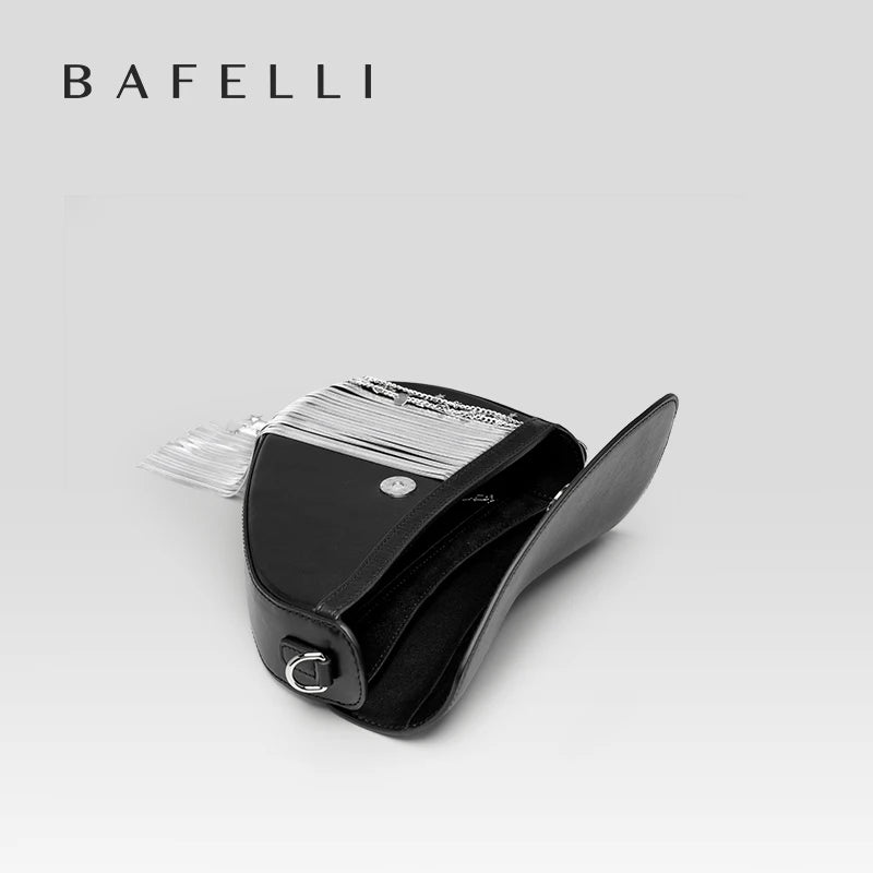 BAFELLI Luxury Leather Saddle Bag with Tassel