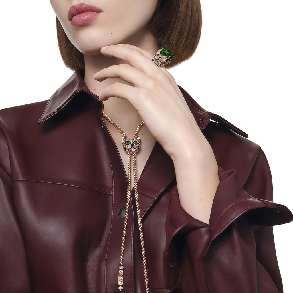 Emerald Gemstone 925 Sterling Silver Women’s Ring – Diamond Leopard Design